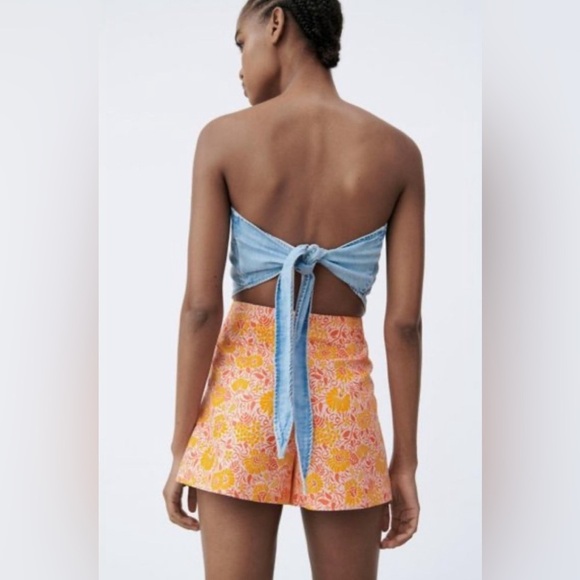 NWT Zara Pink & Orange Floral High Waist Shorts - Picture 10 of 12